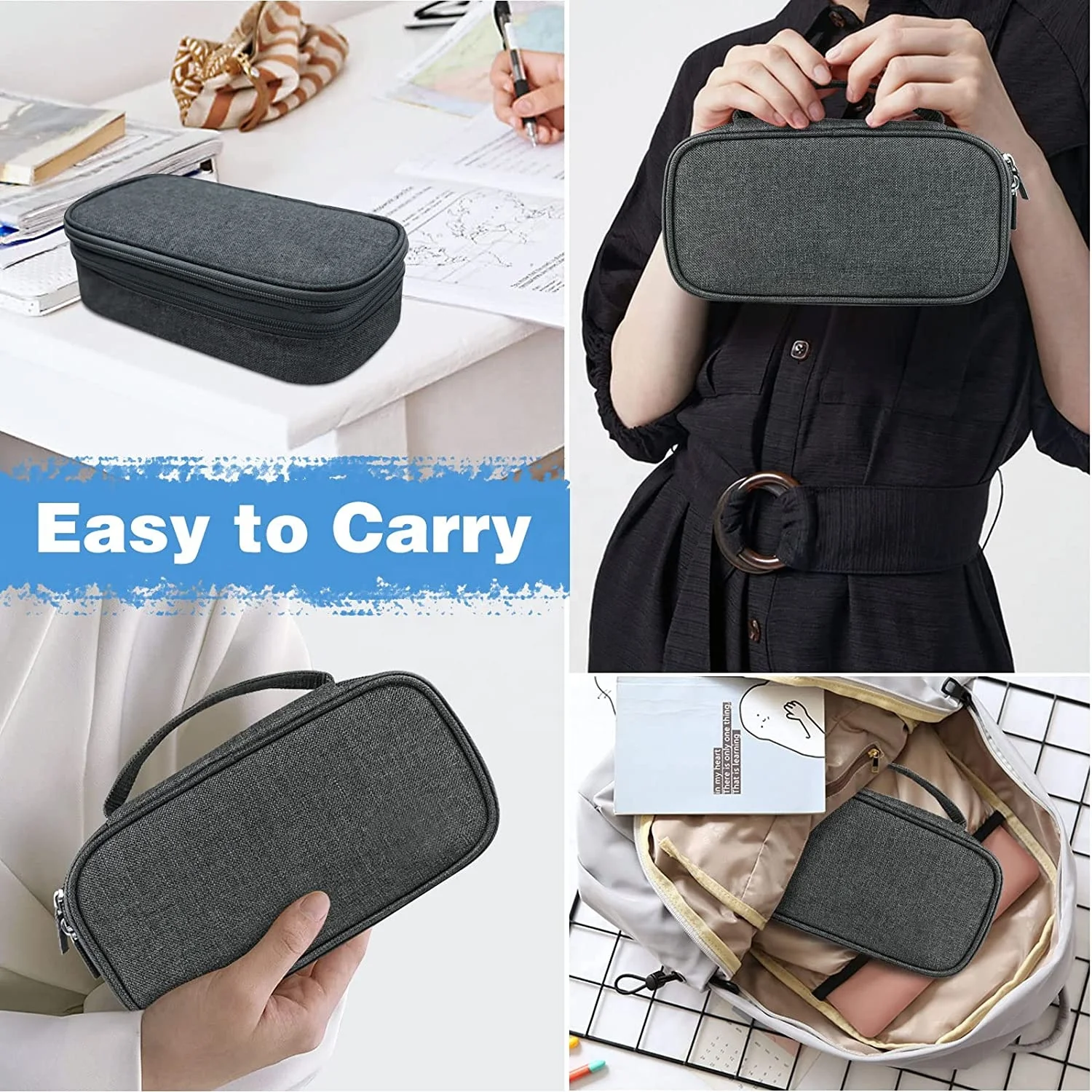 Large Capacity Pen Case Canvas Pouch Bag For Office Middle High School College Student Pencil Case