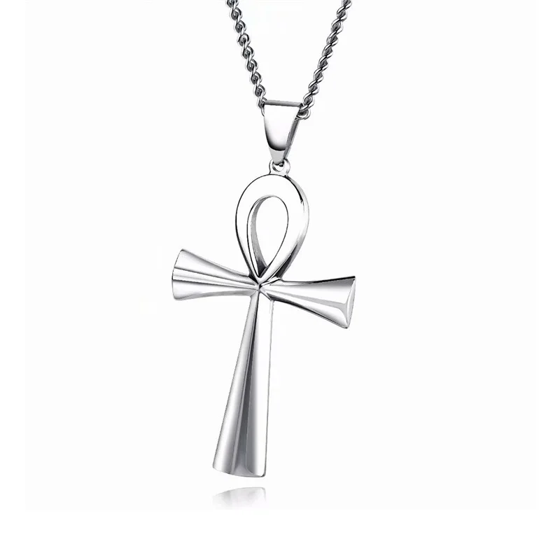 Wholesale Fashion High Quality Gold Silver Hip Hop Long Chain Christian Men Egyptian Ankh Crucifix Cross Necklace For Men
