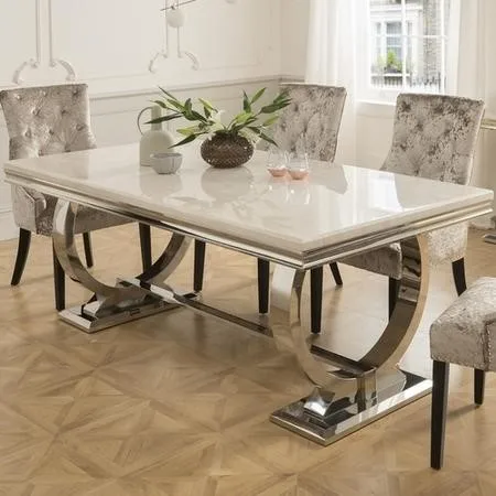 2024 Hot Home Furniture Luxury Dining Table Designs Stainless Steel Base Marble Dining Table