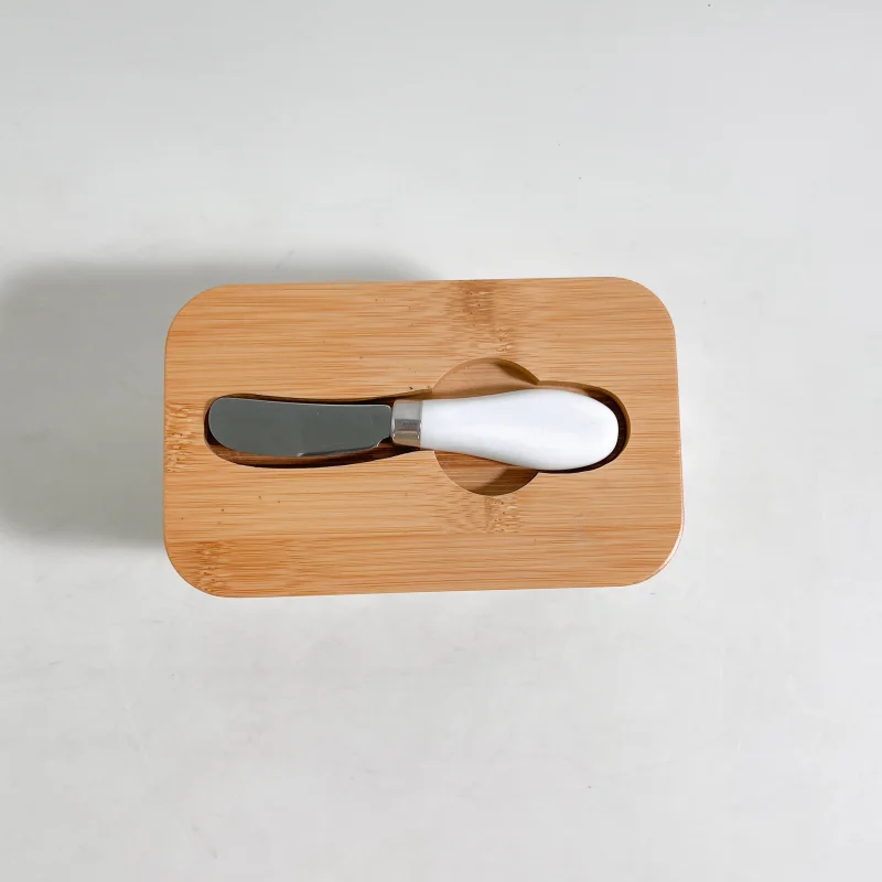Wholesales Custom Hot Sale Rectangular Ceramic Butter Dish Keeper With Bamboo Lid And Knife For Bake