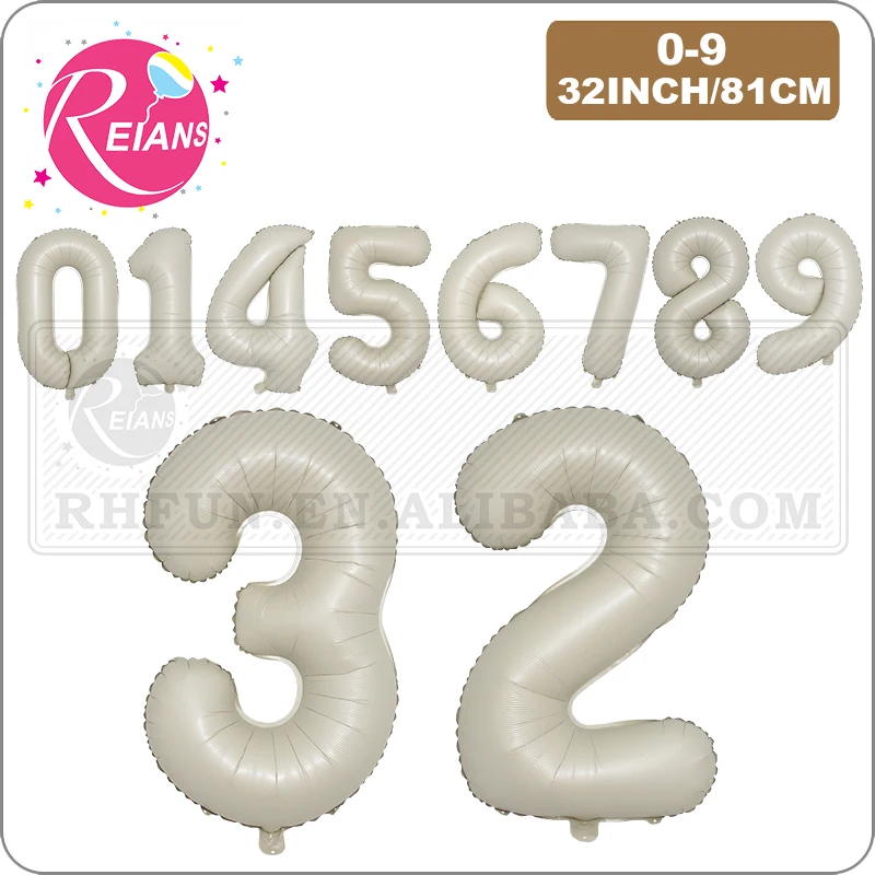 32 inch Milk White Cream Color 0-9 Digital Balloon for 30 40 50 Adult Kids Happy Birthday Party Decoration DIY Party Supplies