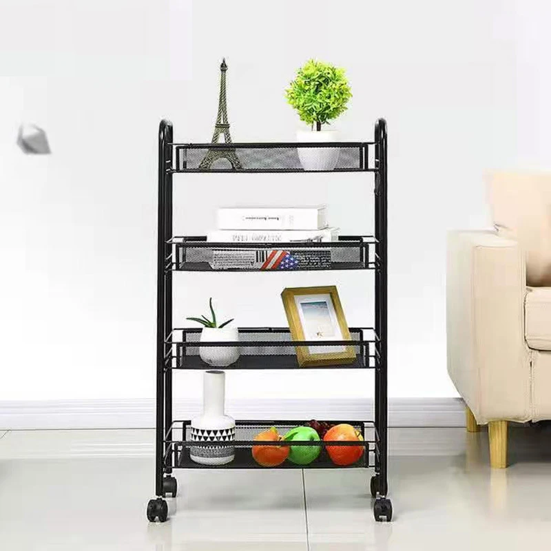 Metal Mesh Handy Trolley Cart 4 Tier Wire Mesh Storage Cart