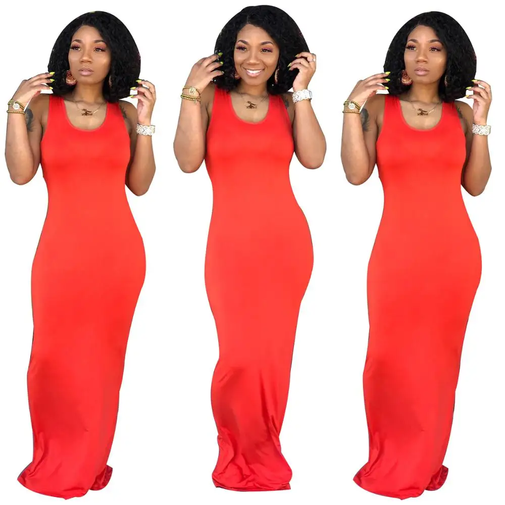 
LLDRESS New trendy casual Sleeveless loose Summer Solid Color Sexy Long Maxi Beach Dresses Wholesale Clothes 