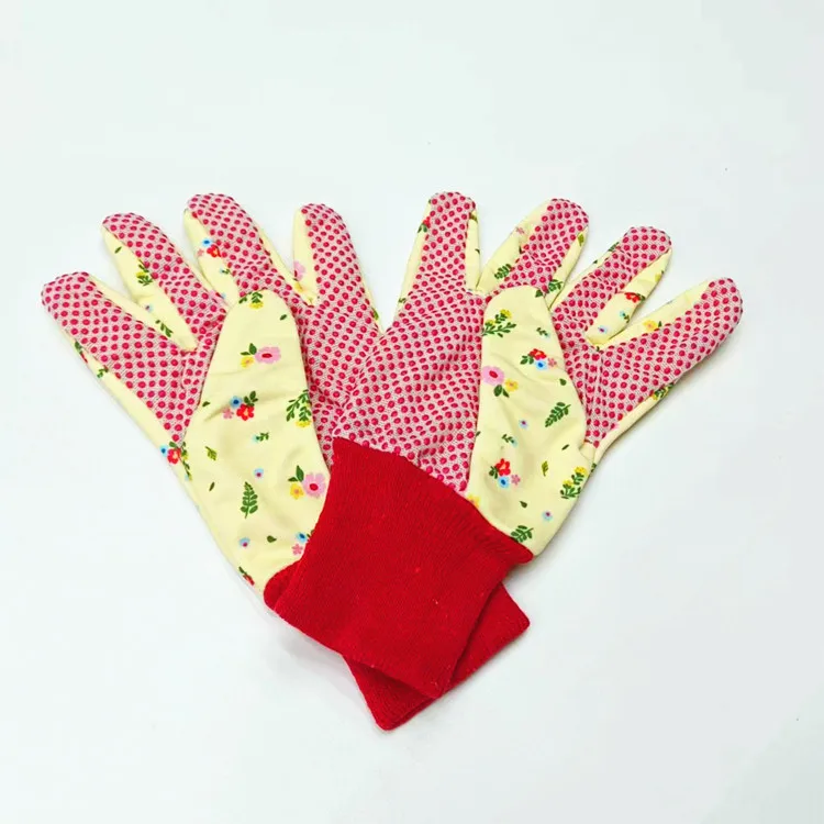 PVC Dots Beautiful Lady Lively Colorful Red Polka Dotted Garden Canvas Working Gloves Homeware Gift Range Female Workers Wear
