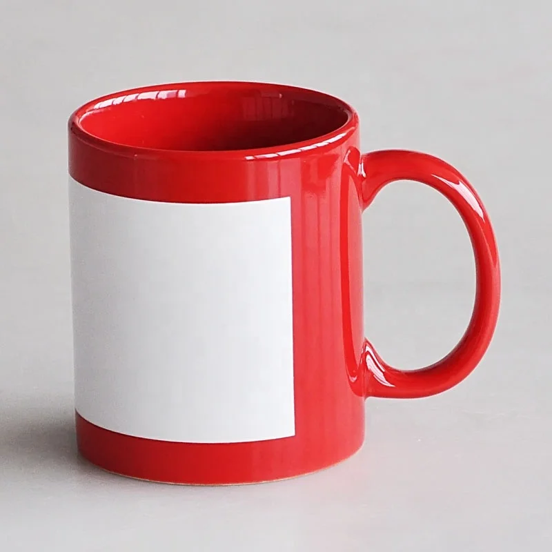 11OZ full glazed sublimation mug with white patch photo DIY sublimation mug factory premium quality heat transfer mug