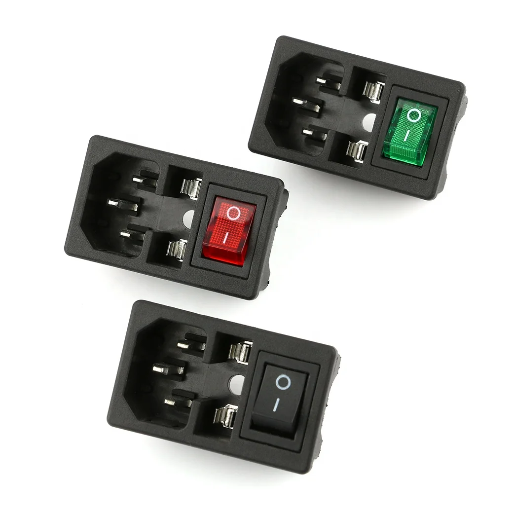 AC-019 C14 Ac Inlet Power Plug Socket 7 pins Led Rocker Switch AC Power Socket Pcb