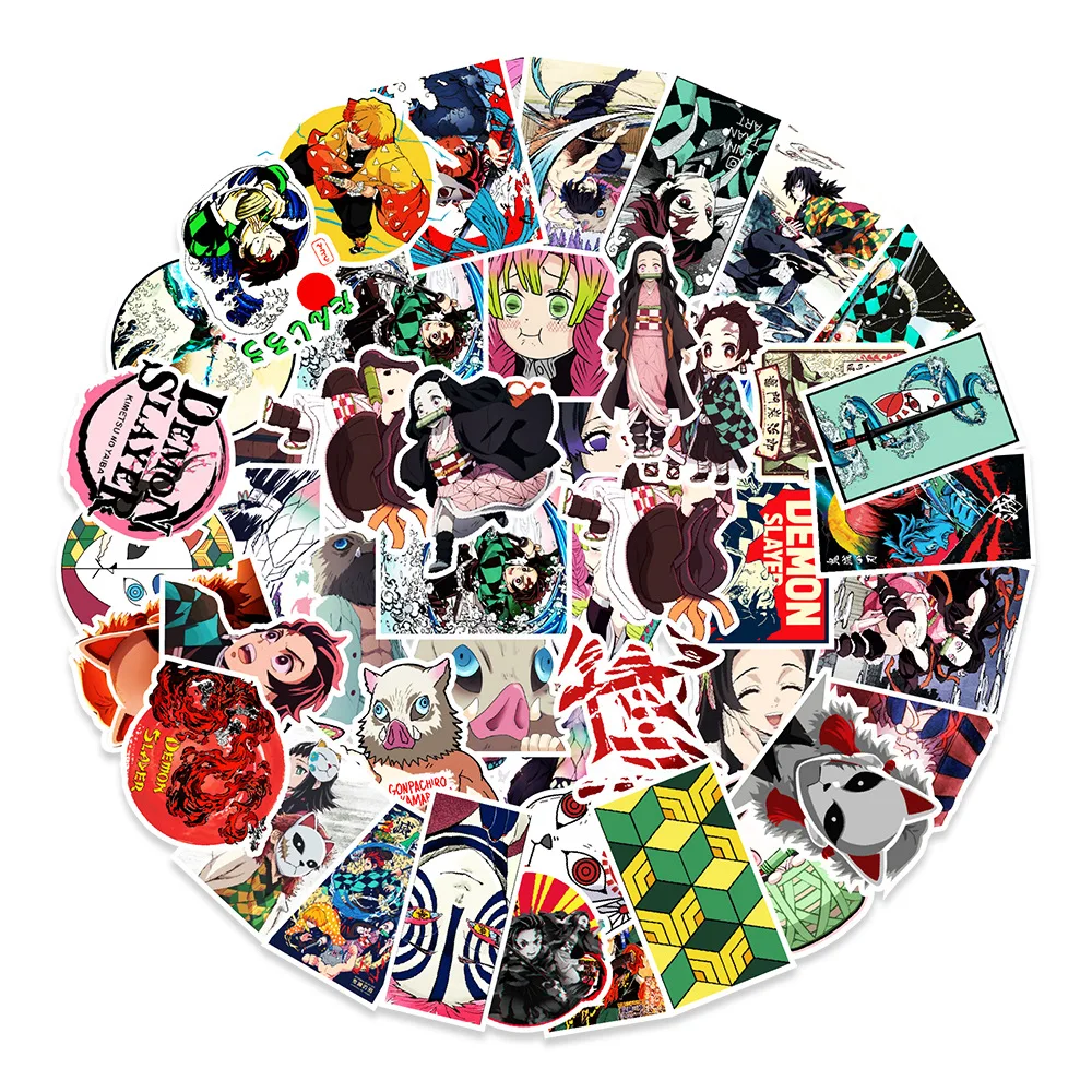 50pcs/100pcs Hot Sale Cartoon Anime Stickers Mixed Demon Slayer 3D Stickers Luggage Car Water Bottle Stickers