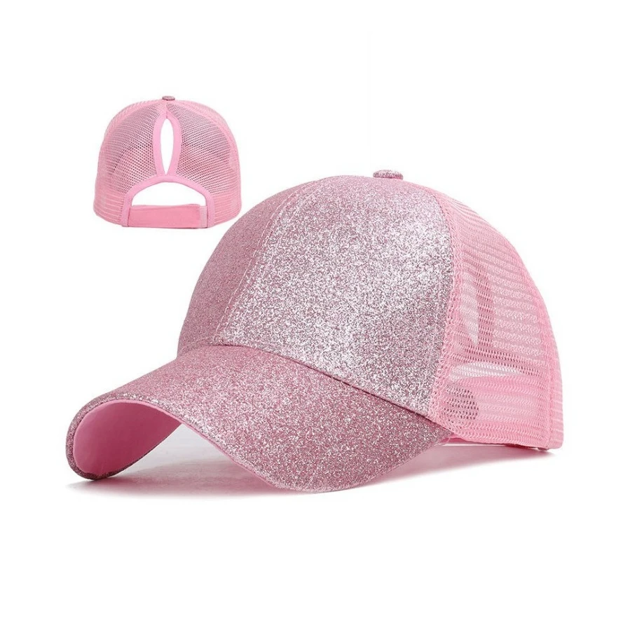 Womens Ladies Summer Mesh Sparkle Ponytail Baseball Cap Hat