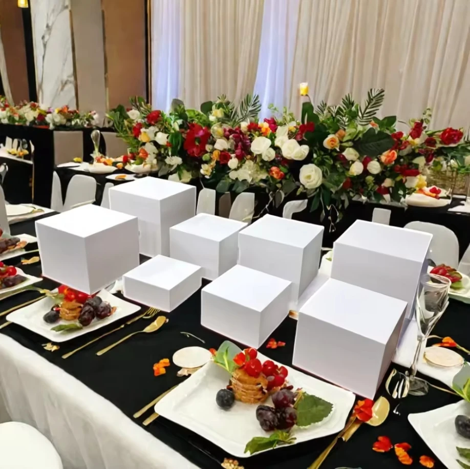 acrylic plinth Acrylic Food Display Stand White Buffet Riser Cube Dessert Showcase thick cake plinth stand acrylic wedding party
