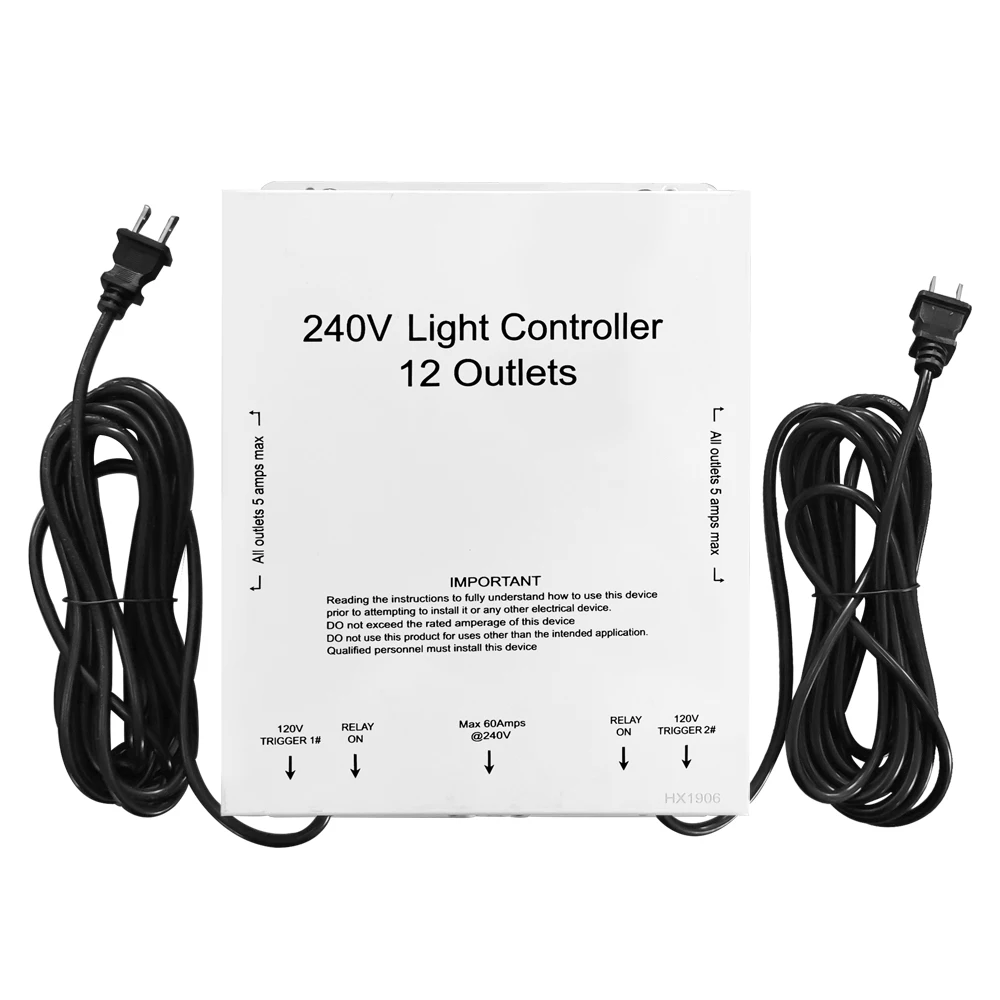 Chin-Up Hydroponics 120/240 Volt 12-Light Relay Controller with 2 Trigger cord for 12 Plug Grow Light Fixture