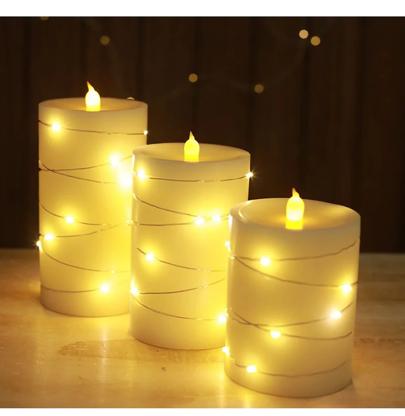 3d real flame led Candle with copper wire string light flickering flame led candle with remote control bullet-shaped led candle