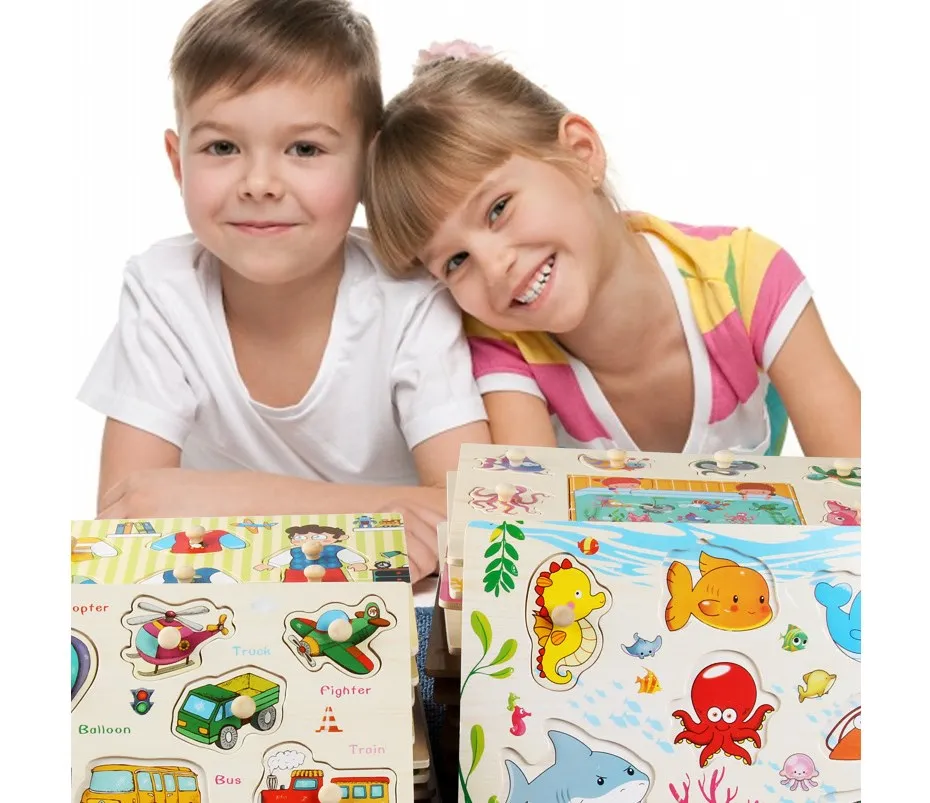 Alphabet Shape Numbers Fruits Sea Animals Wooden Puzzles For Kids