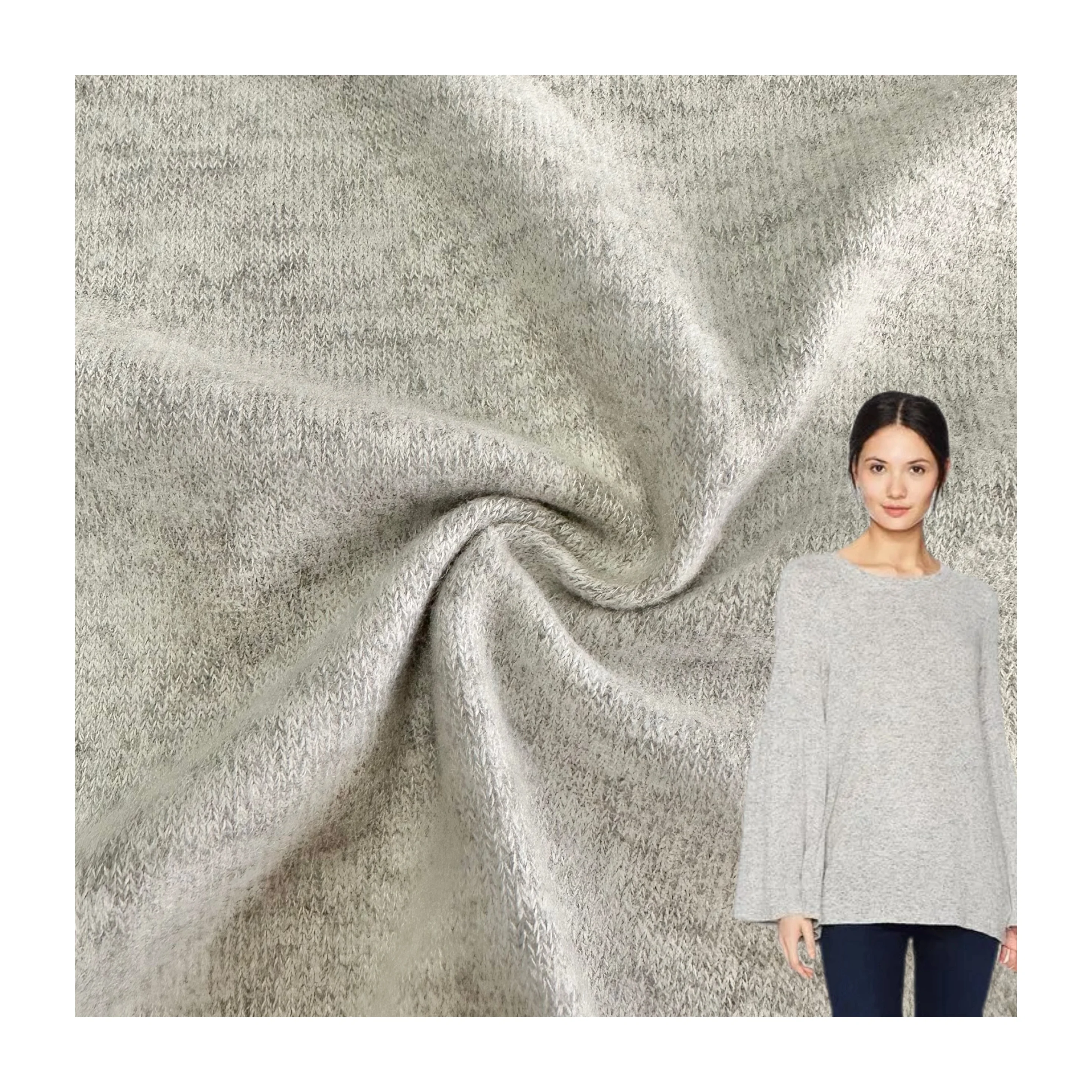 Shaoxing Factory rayon polyester spandex angora Fabric 230gsm Brushed Melange Heather Grey hacci fabric For cardigan