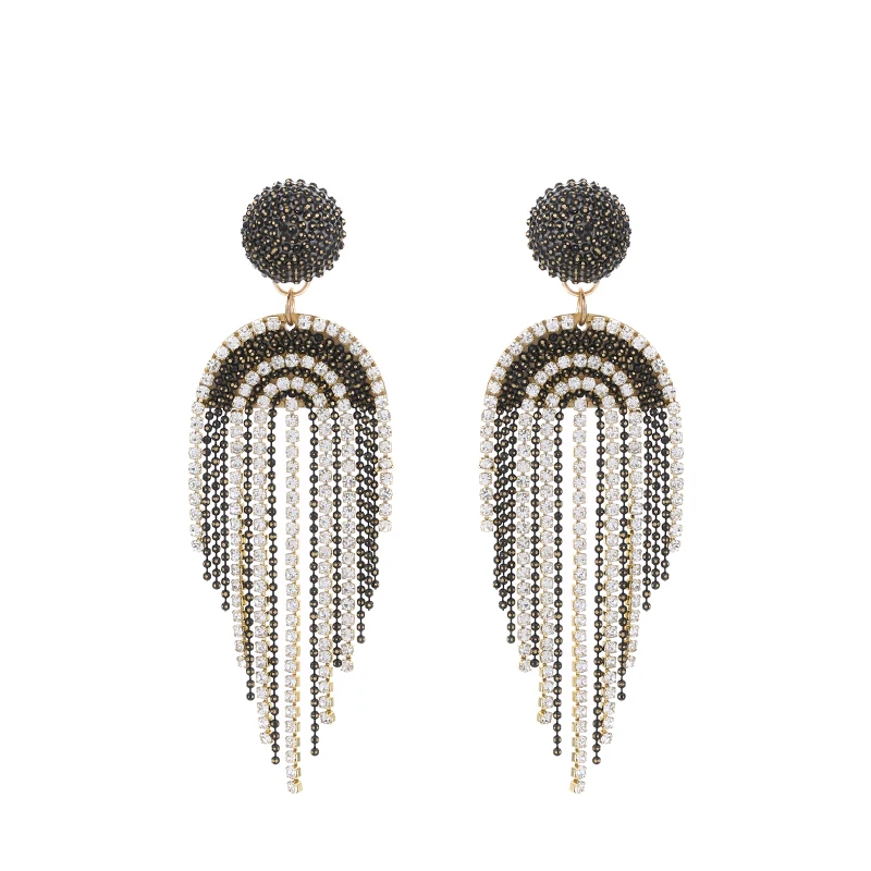 2023 Elegant Long Tassel Rhinestone Dangle Earrings Beads Crystal Handmade Statement Earring For Women Jewelry Party