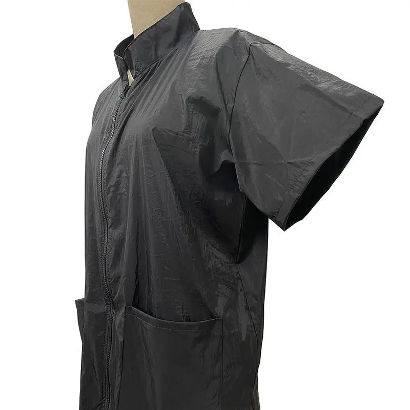High Quality Barber Pet Shop Black Work Uniform Polyester Apron Waterproof Short Sleeve Grooming Hairdresser Work Clothes Salon