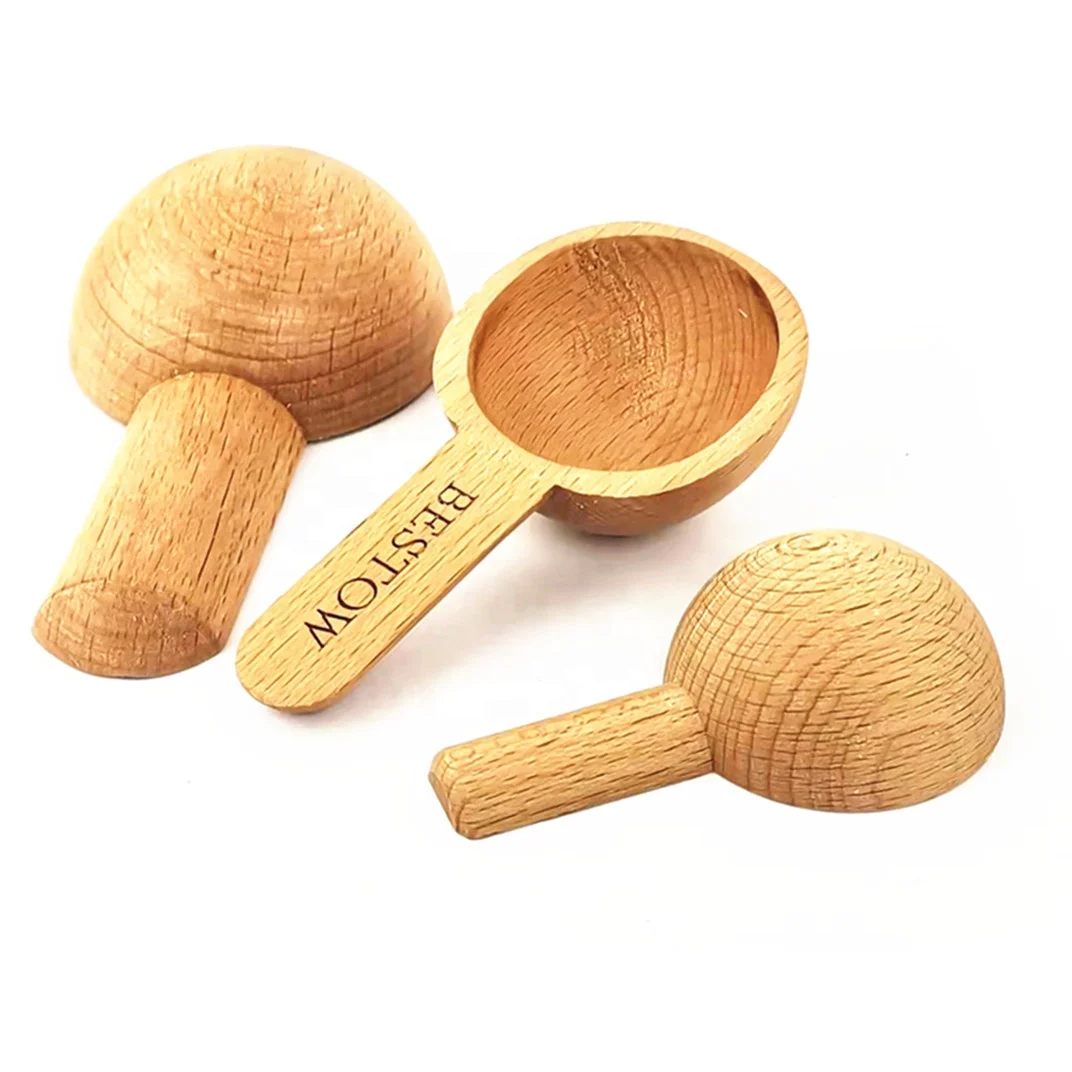 Small wood bamboo tea spoon clamp wooden coffee bean measuring scoop with bag clip