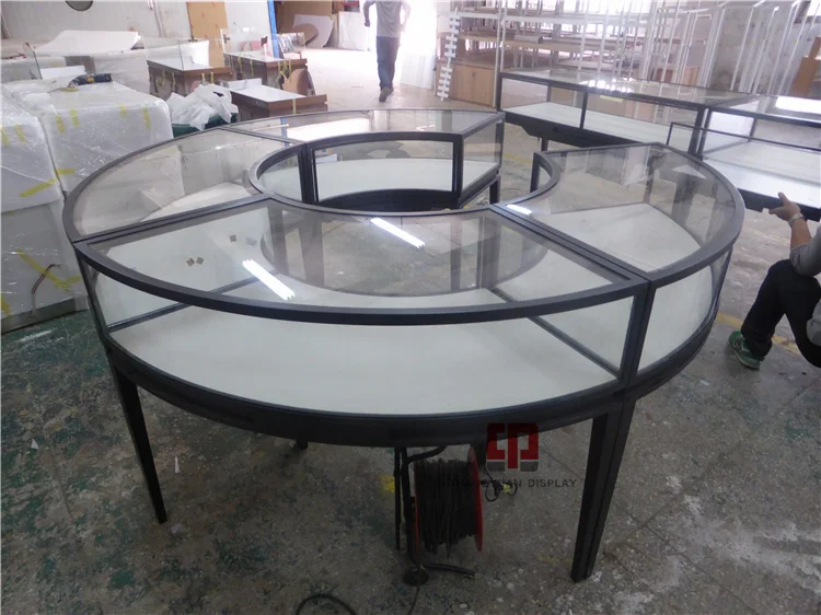 High-End Luxury Jewelry Showcase Black Brushed Stainless Steel Round Combination Jewelry Display Glass Cabinet Customization