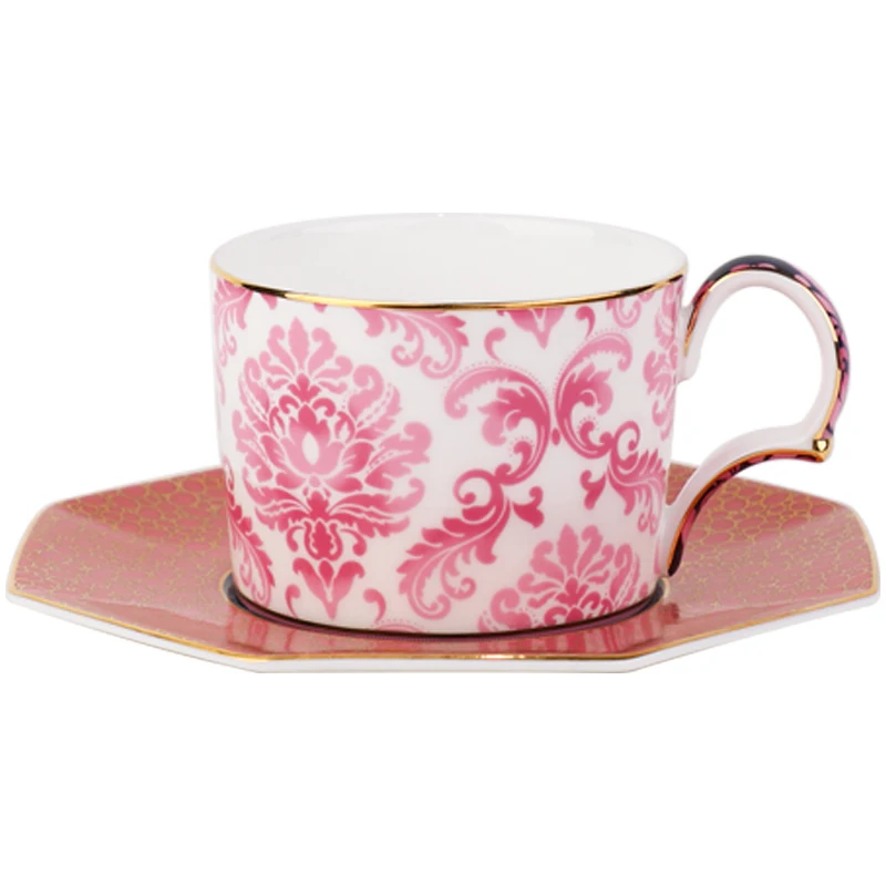 wholesale Ceramic European country Style Luxury Porcelain Bone China Coffee Cup and Saucer Set Gold rim Teacup with Spoon