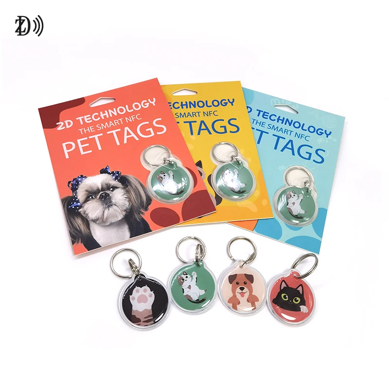 RFID Epoxy Pet Anti-lost Tag NFC Unique ID And QR Code NTAG 213 Hang tag Keychain For pet