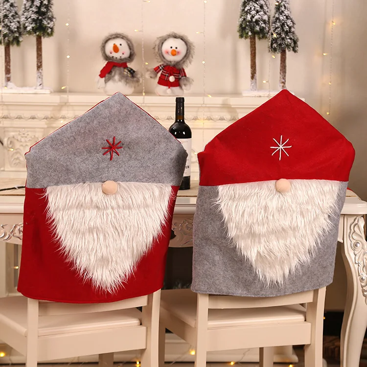 Holiday Party Decorations Factory Wholesale Santa Claus Red Hat Christmas Chair Set Christmas Family Restaurant Decor Chairs Set