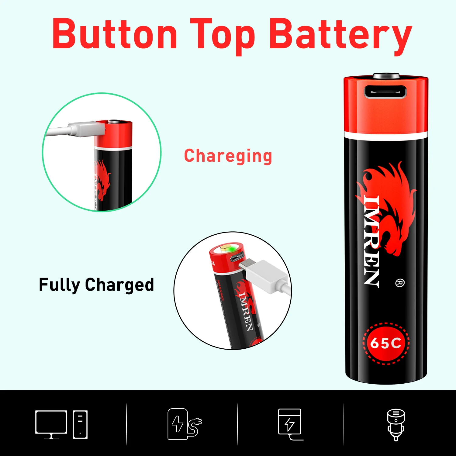 IMREN INR18650 3 7 В 18650 литий-ионная аккумуляторная батарея с микро-USB-C быстрой зарядки