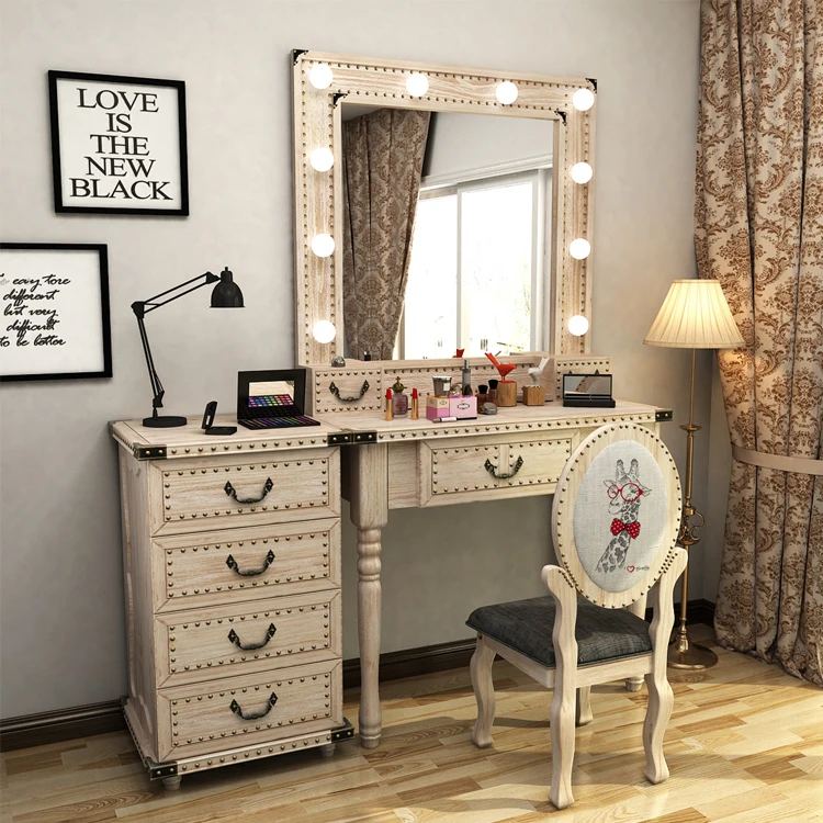 
Makeup station studio dressing table with lighted makeup mirror bedroom furniture vanity table salon beauty table 