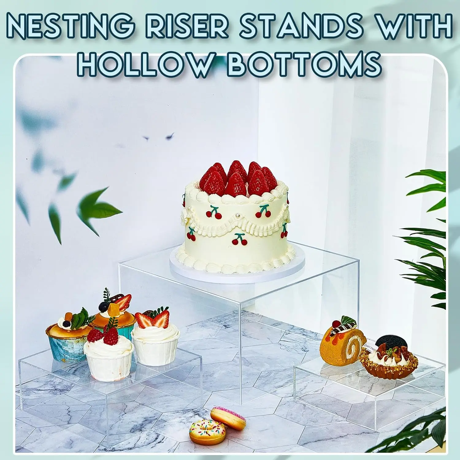 Clear Acrylic Cube 5 Sizes Display Nesting Risers with Hollow Bottoms Transparent Acrylic Boxes for Display and Table Decor