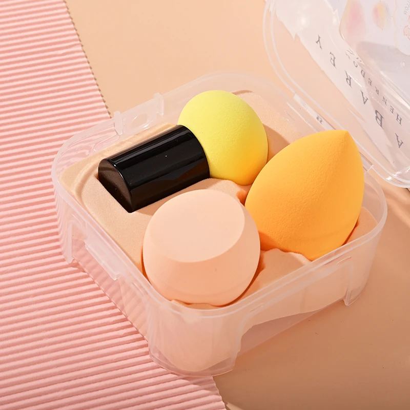 in stock wholesale 3pcs set powder puff makeup sponge beauty blenders sponge set with clear box packing