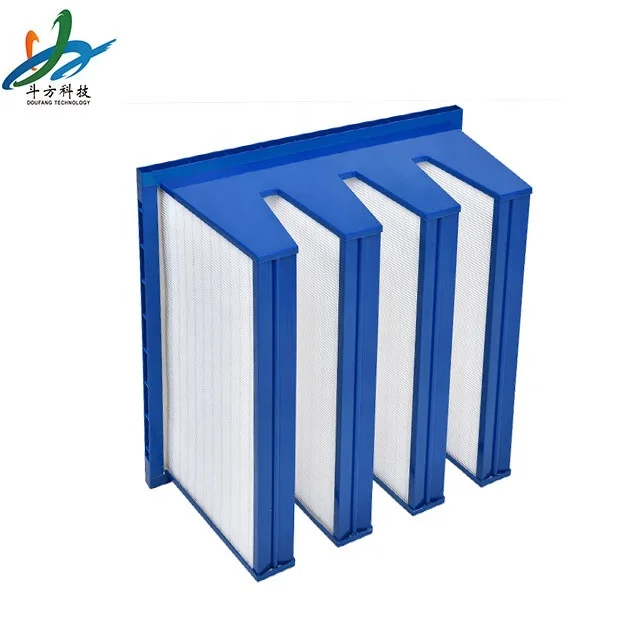 High efficient ABS plastic frame v bank fibreglass combined ventilation Filter
