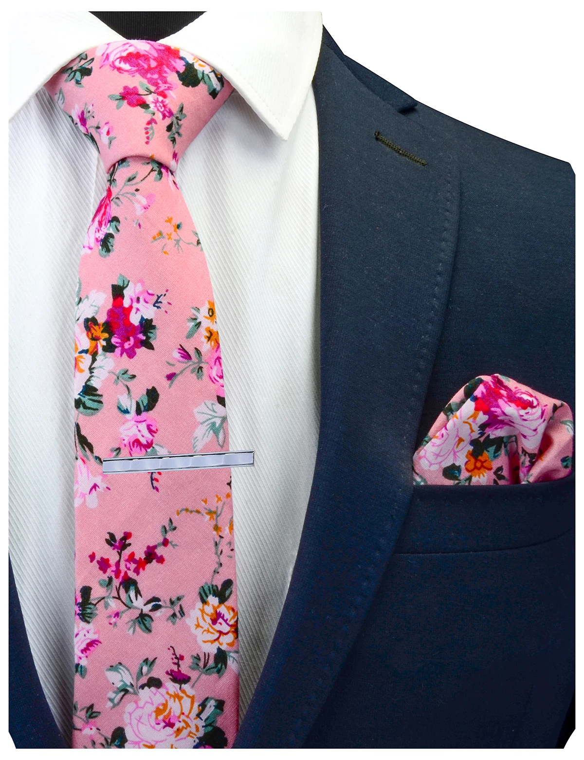 Wholesale Mens Cotton Printed Floral Skinny Neck Ties 6cm Necktie with Pocket Square Hanky Tie Clip Set