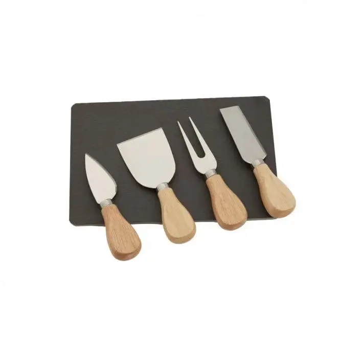 China Factory Direct Manufacturer Natural Slate Cheese Board Set with Cutting Knife