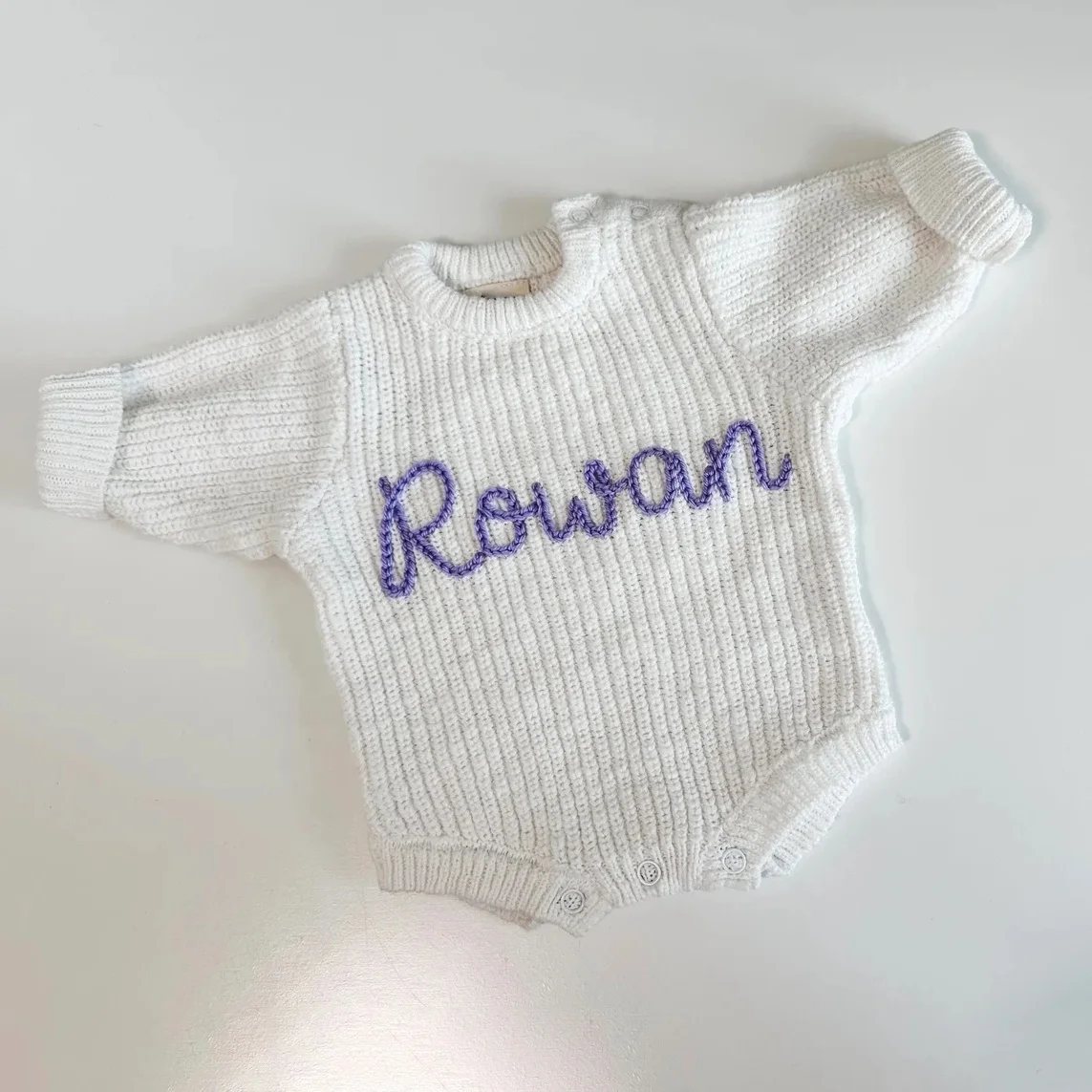 New Arrival 100% Cotton Custom Embroidery Name Kids Baby Knit Sweater Romper
