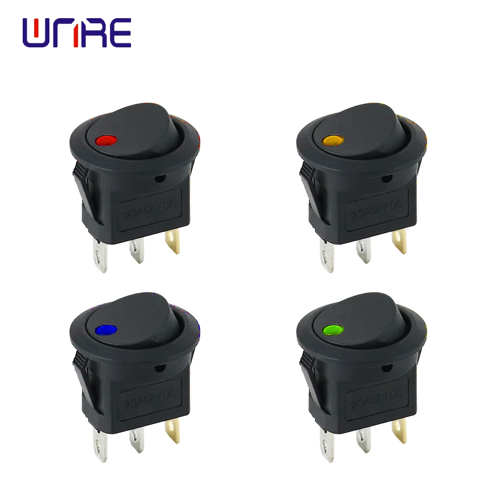 ON/OFF 20A 12V DC Round Rocker Dot Cat-eye Switch LED Light Luminescence Mini Toggle Switches