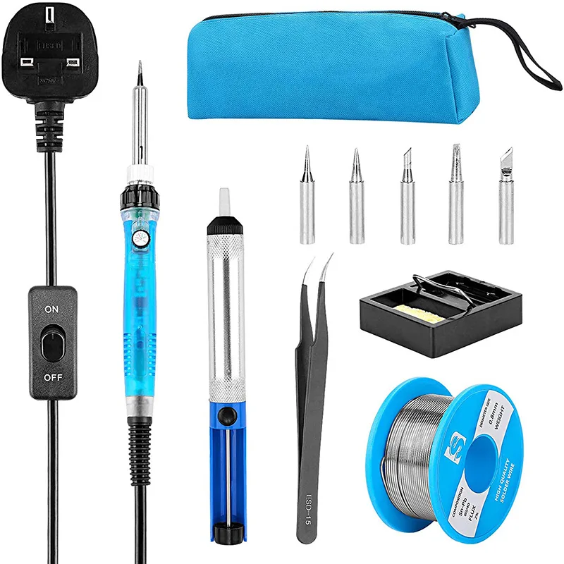 Handskit 917 60W 240V UK Plug Switch Soldering Iron Kit Adjustable Temperature Welding Repair Set with Tools Bag