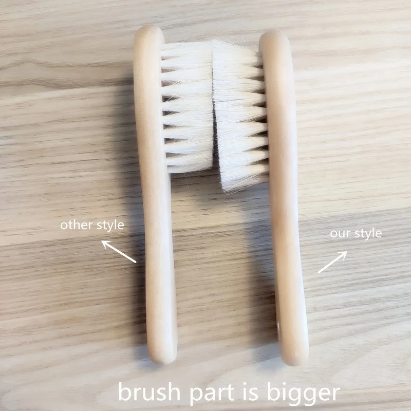 Newborns Toddlers Natural Wooded Handle Super Soft Smooth Goat Bristles Baby Hair Cradle Cap Brush