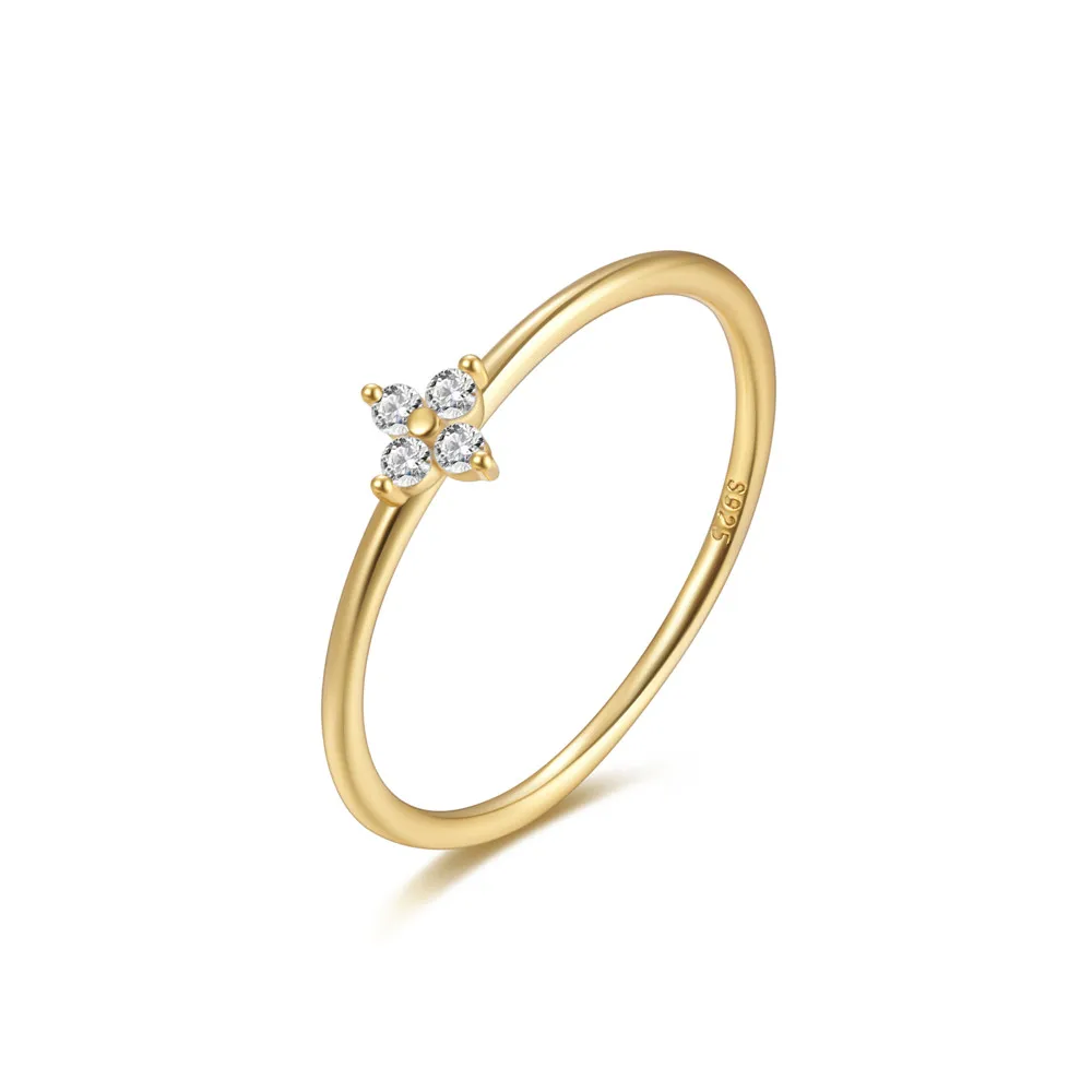 Minimalist 925 Sterling Silver Flower Stacked Jewelry Rings for Women 18k Gold CZ Zircon Diamond Trendy Wedding Rings