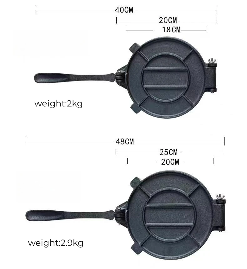 Wholesale Custom Logo 6/8/10 Inch Pre Seasoned Cast Iron Tortilla Press With Fold Handle