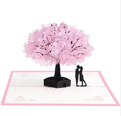 3D Pop Up Greeting Cards Romantic Cherry Tree Loveers for Wedding Valentine Anniversary Easter Birthday Festival Party