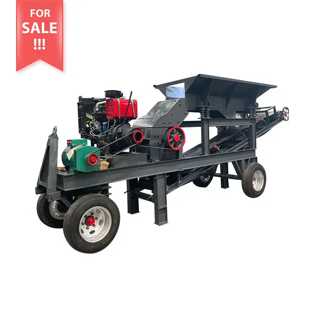 15-30t/h small mobile gold ore sand crusher diesel stone hammer mill crusher with conveyor