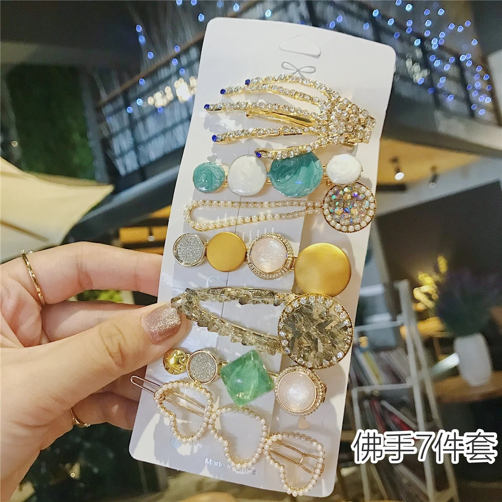 Purple starfish barrettes 8pcs set mermaid Pearl edge clip exquisite rhinestone headwear styling tools pins for girls gift