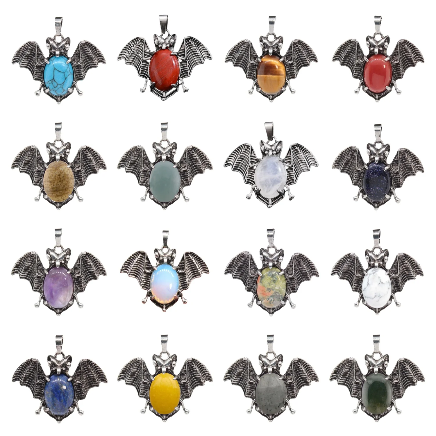38X42MM Opalite Crystal Bat Shaped Retro Silver Pendant Can Be DIY Jewelry Production Jewelry Wholesale