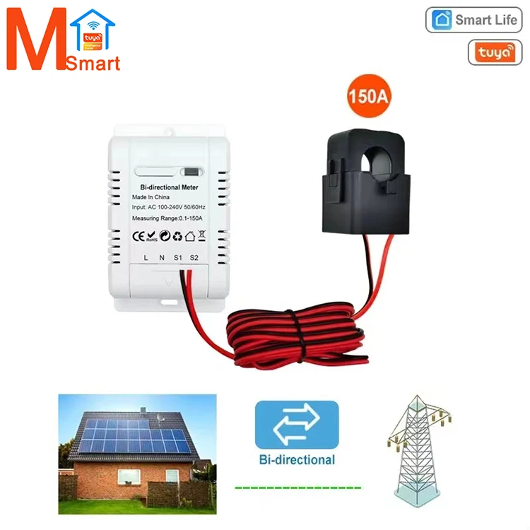 Solar PV Bidirectional Two Way WiFi/Zigbee Energy Meter Clamp Current Sensor Tuya KWH Monitor