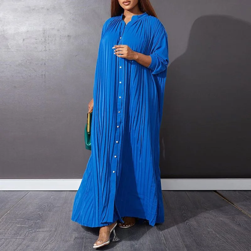 J&H Modest 2024 Spring Solid Long Sleeve Single Breasted Blouse Shirt Dress Islamic African Loose Robe Dress Plus Size S-5Xl