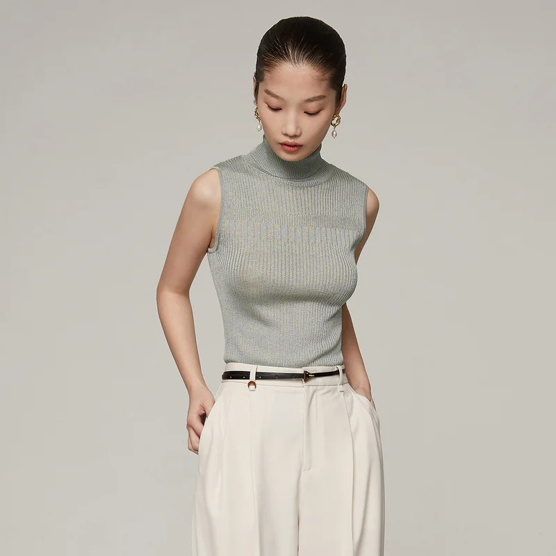 
naivee spring series quality strechy sheered turtle neck ladies knitted sweater vest for women ladies vest 