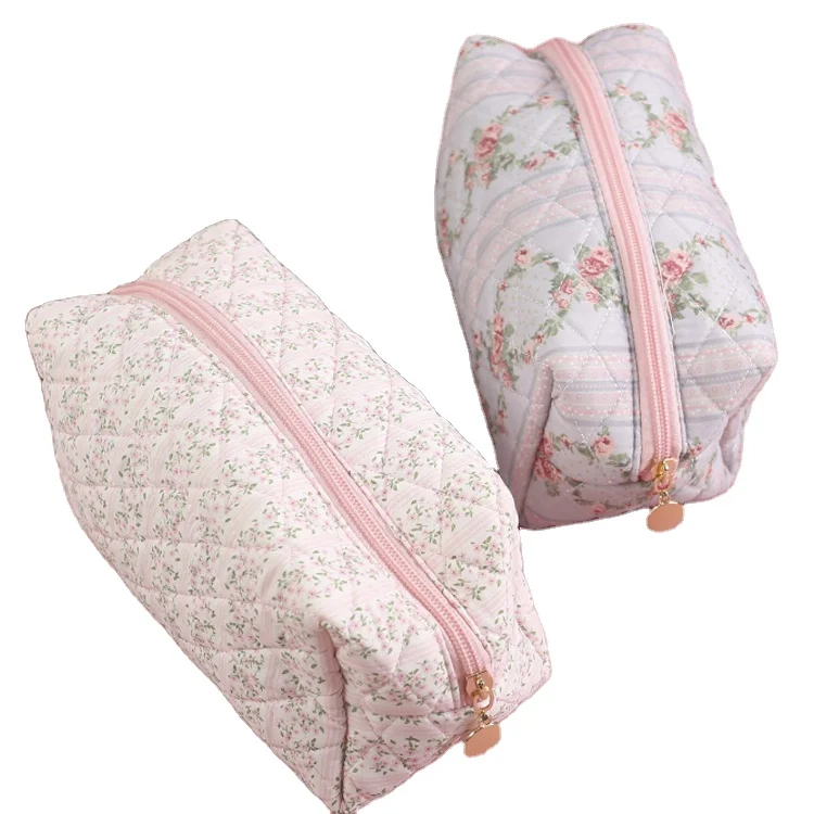 custom logo portable washing polyester tote bag cosmetic bags cases 2024 small travel floral makeup bag