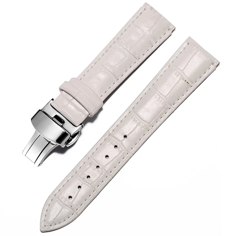 Leather Watch Band Strap Butterfly Deployment Buckle 18mm 20mm 22mm 24mm Polished Metal Clasp Watch Accessories