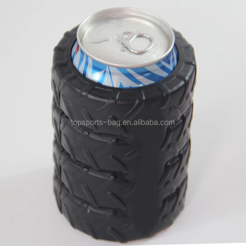2022 Whole Sale Tire Design 330ml PU Foam Beer Can Cooler Thermal Stubby Holder Black