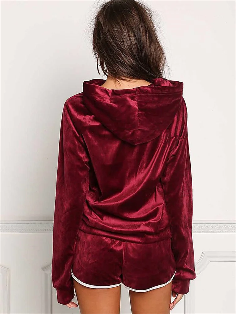 Customize 2023 Fall Sexy Hoodie Velvet Woman Sleepwear Two Piece Pajamas For Women Set