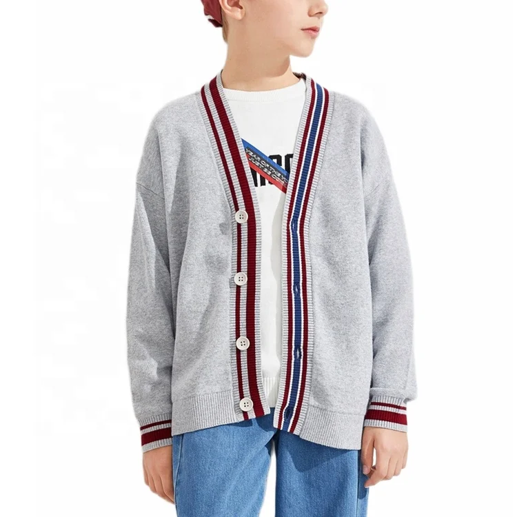 Популярный однобортный свитер для мальчиков, повседневный Детский кардиган с V-образным вырезом и пуговицами