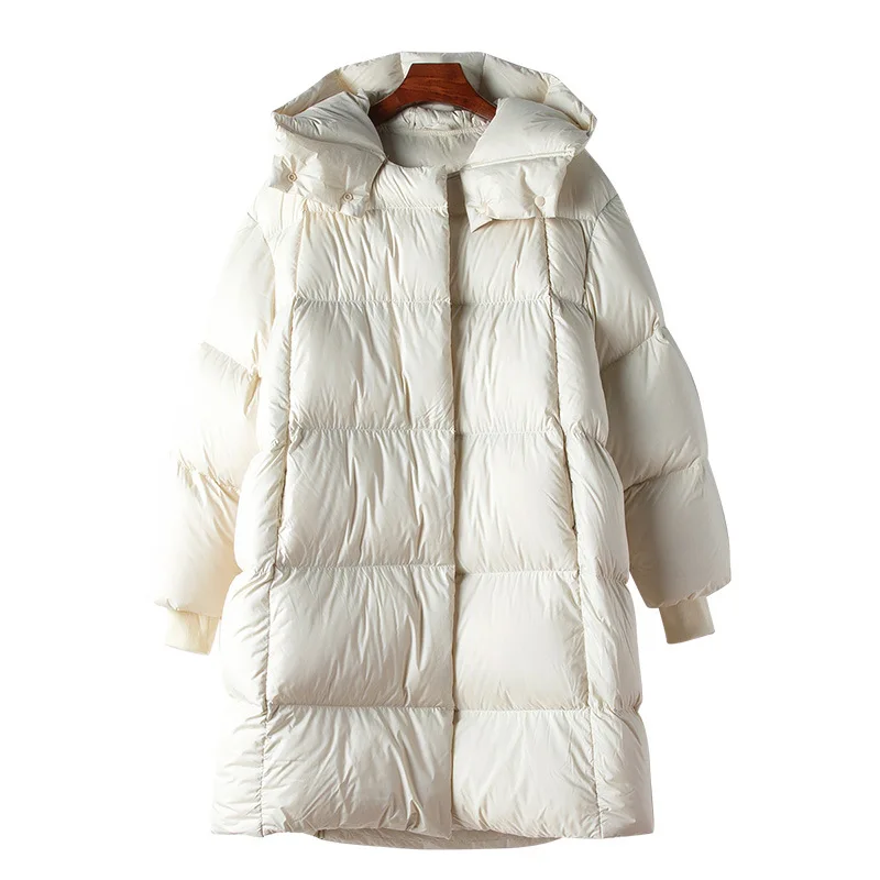 OEM spring new casual hooded 90 white goose down jacket female simple loose Korean version coat
